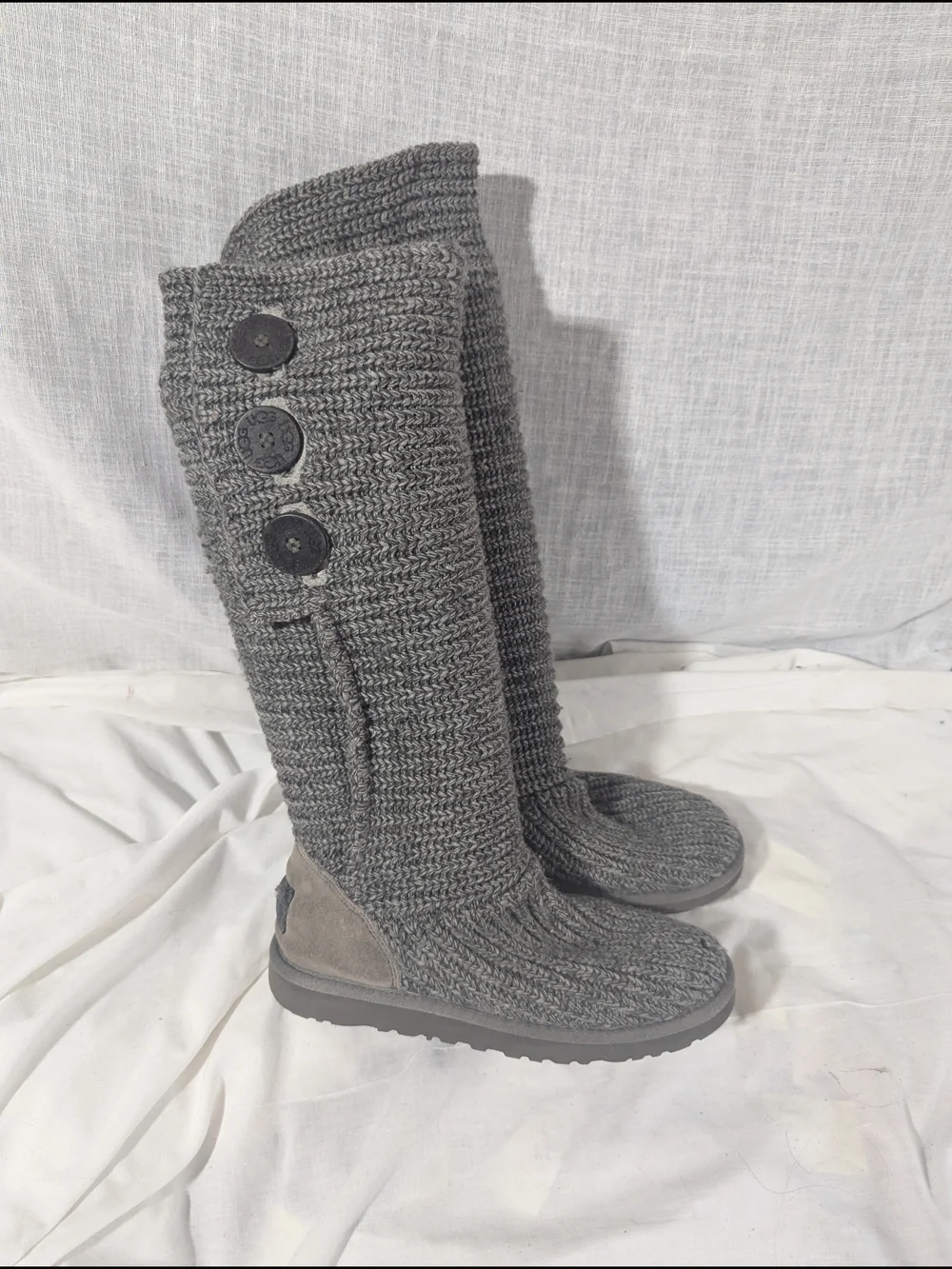 UGG Gray Knit Over-the-Knee Button Boots - Women